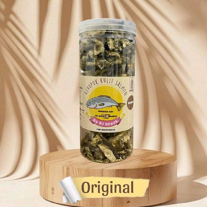 

New Kerupuk Kulit Ikan Salmon Original 150gr Cemilan Gurih dan sehat Makanan Toples Food Laut