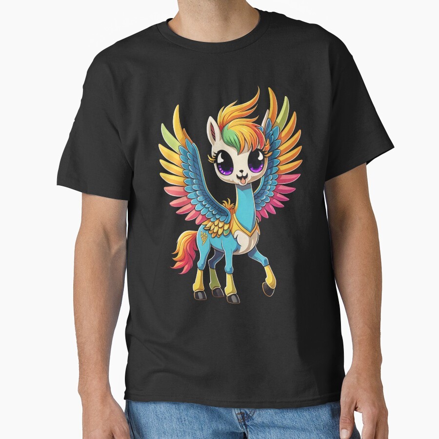 Rainbow Pony Pegasus Klasik T-Shirt Unisex Kaos O-Neck T-Shirt Lengan Pendek Tercetak Tee Shirt Tops