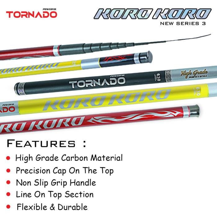 Pick - TORNADO Joran Pancing KORO-KORO Tegek Carbon 300CM - 720CM Tegek Ruas Pendek