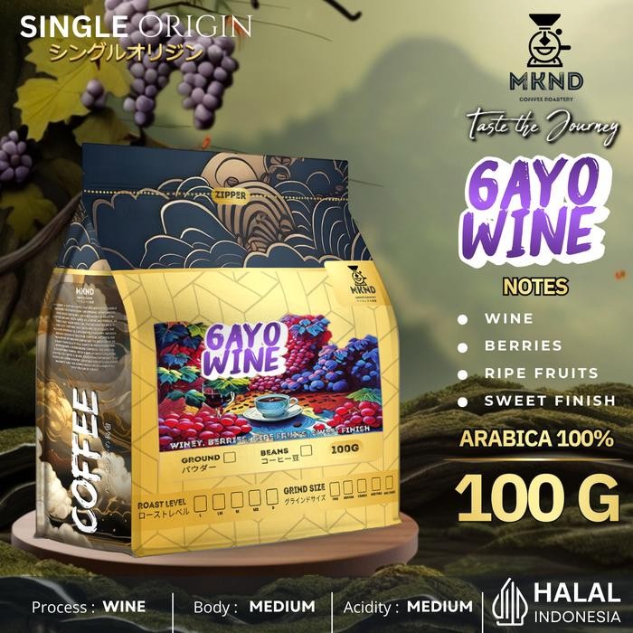 

Kopi Arabika Gayo Natural Wine 100 Gram Single Origin Specialty Coffee Mknd Coffe Roastery