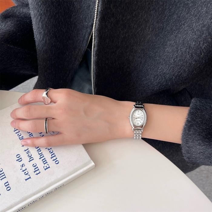 Jam Tangan Wanita Doukou Oval Angka Mewah Marzo Watch Stainless Steel Cewek Korea