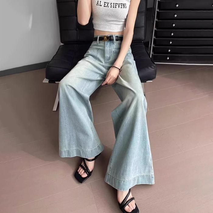 Celana jeans wanita panjang baggy pants jeans antik straht celana denim dewasa kulot loose fit jumbo