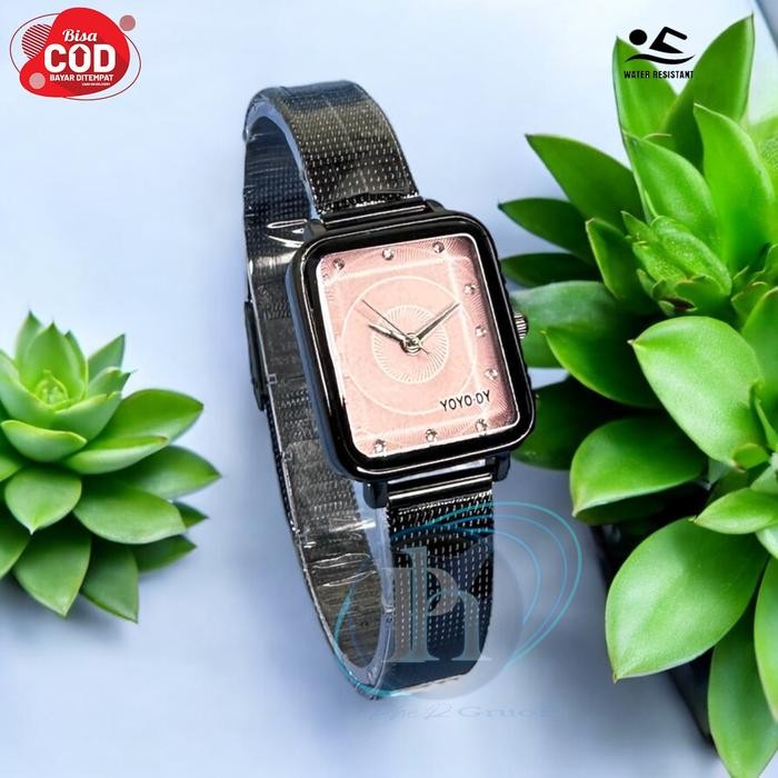 Jam Tangan Rantai Wanita Analog Cantik Rantai Pasir Mini Korean Stylish Rosegold Plat Black Fashion