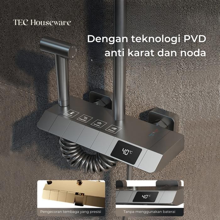 

TECJIRO Shower Head Constant Temperature Shower Set Gray Piano Keys All Copper Rain All Shower Set