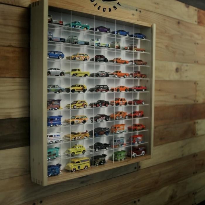 Rak Hotwheels Isi 50 dengan Frame Kayu Jati Belanda