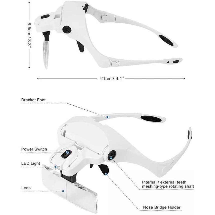 

Ready- Ezren Ez-0627 Kacamata Pembesar Reparasi Jam 5X Magnifier 2 Led