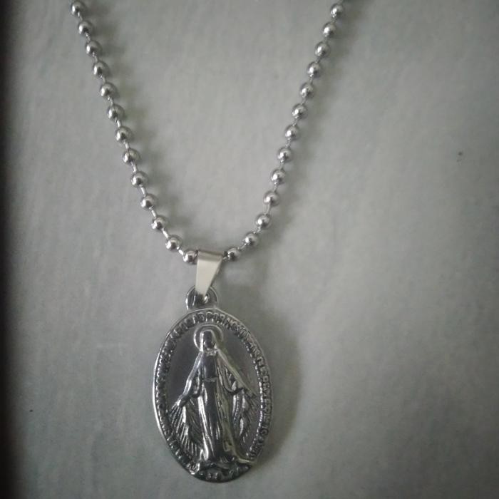 kalung medali wasiat titanium silver bunda maria