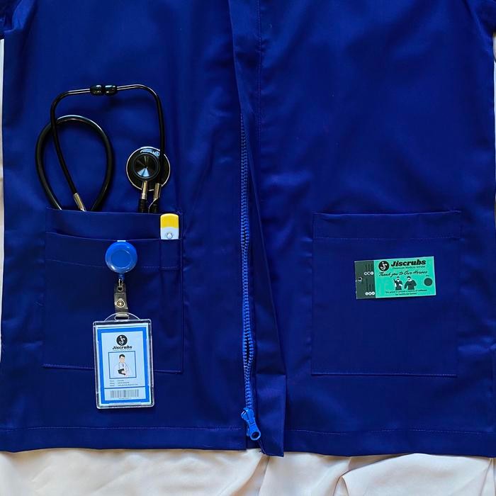 Baju Ok Resleting Biru Navy Baju Perawat Ok Baju Dokter Jaga Stenen Ok Terlaris