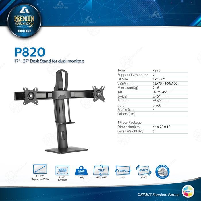 

Bracket Desk Stand Meja Dual Monitor Laptop Naik Turun 17" - 27" Oximus P820