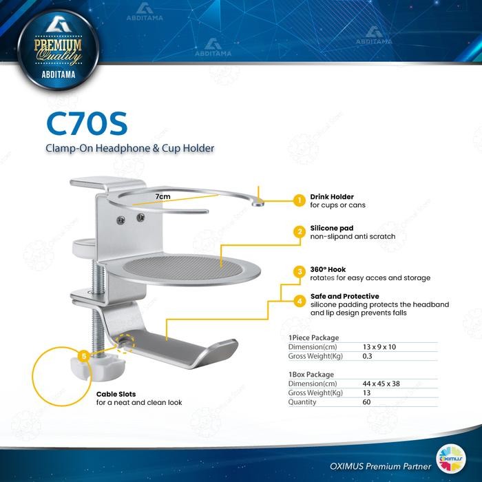 

Headphone Hanger Glass Cup Holder Deskmount Jepit Meja OXIMUS C70S