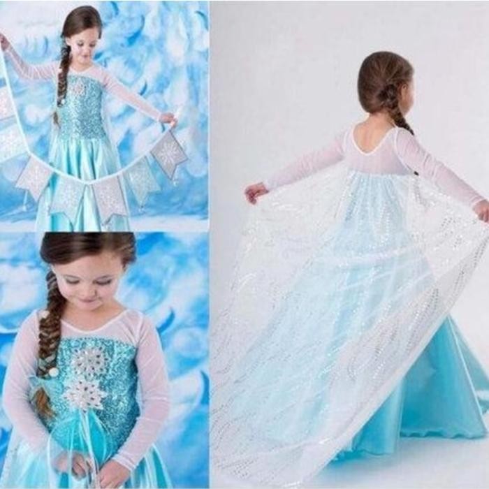 TERMURAH Kostum Elsa Lengan Panjang/ Baju Elsa Lengan Putih Gaun Birthday Girl Anak Fashion