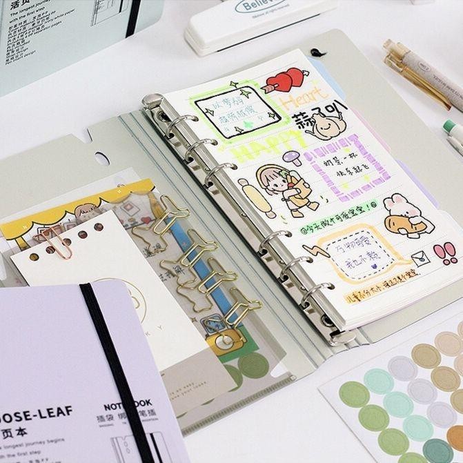 

Terlaris- [Miloli] Binder Strap A5 A6 Notebook Portable Morandi Note Book Loose Leaf Rose - E0058