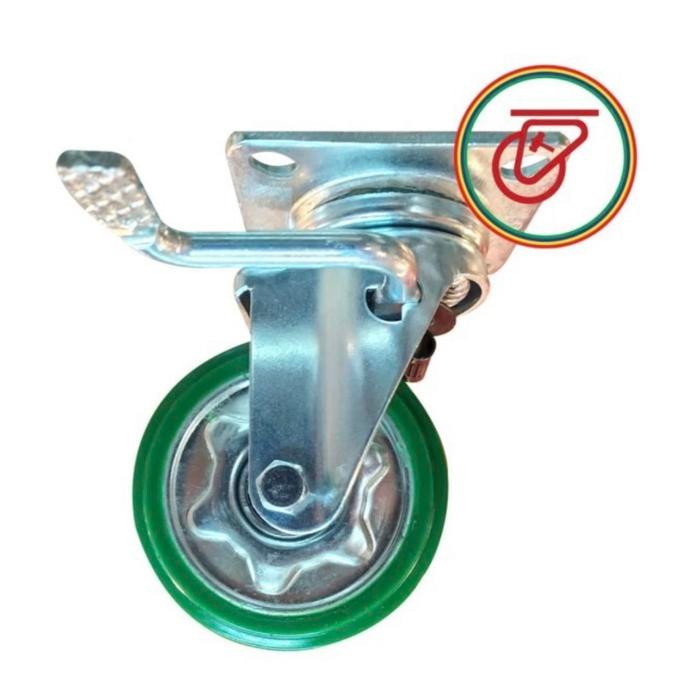 Roda Troli PU Hijau 4 inch Hidup Rem Osaka