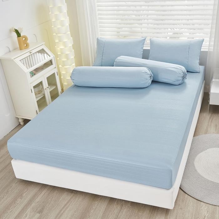 Informa 160X200 cm Set 5 Pcs Seprai Queen Microfiber Emboss - Biru Muda Sprei Seprai Aesthetic