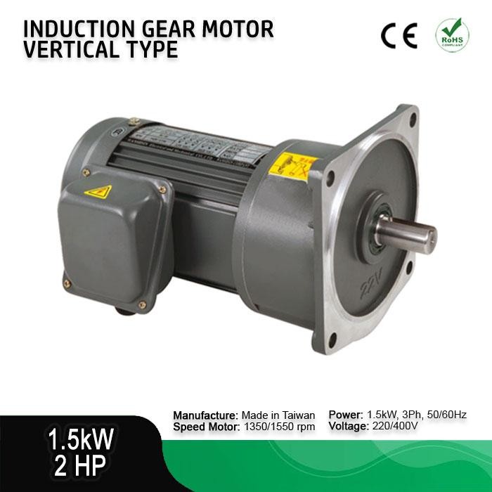 Motor induksi gearbox 3 Phase 2Hp (1.5KW) 4 Polei 1500rpm