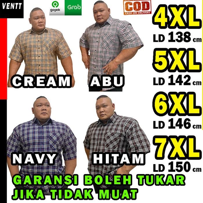 kemeja kotak baju hem atasan pria jumbo bsize oversize cowok laki besar hitam putih biru merah abu