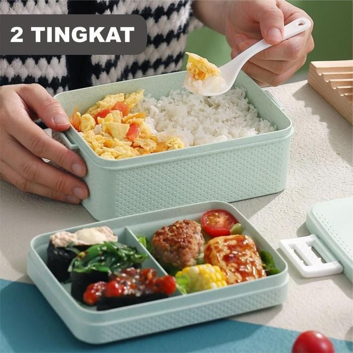 Kotak Bekal PP Jerami Gandum / Lunch Box 2 Susun 1000 ML BPA Free
