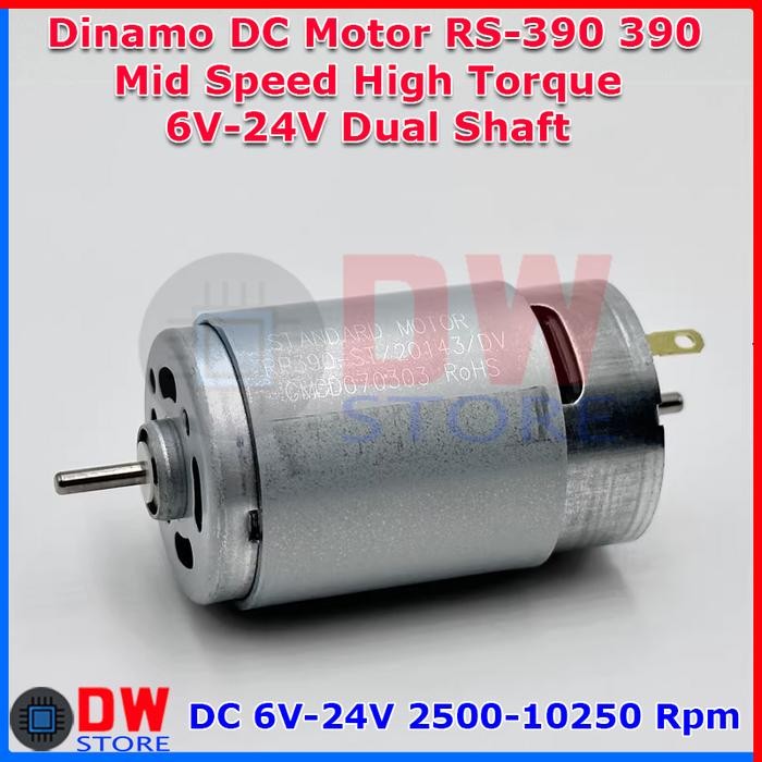 TERLARIS.. Dinamo DC Motor RS390 RS 390 DC 6V - 24V Mid RPM Speed High Torque Dual Double Shaft