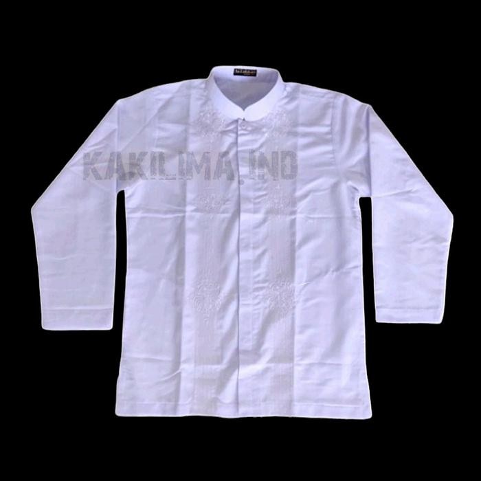 Baju koko Putih Bordir Anak Remaja SD SMP - Kemeja Koko Anak Model Terbaru Bahan Katun Halus Kantong
