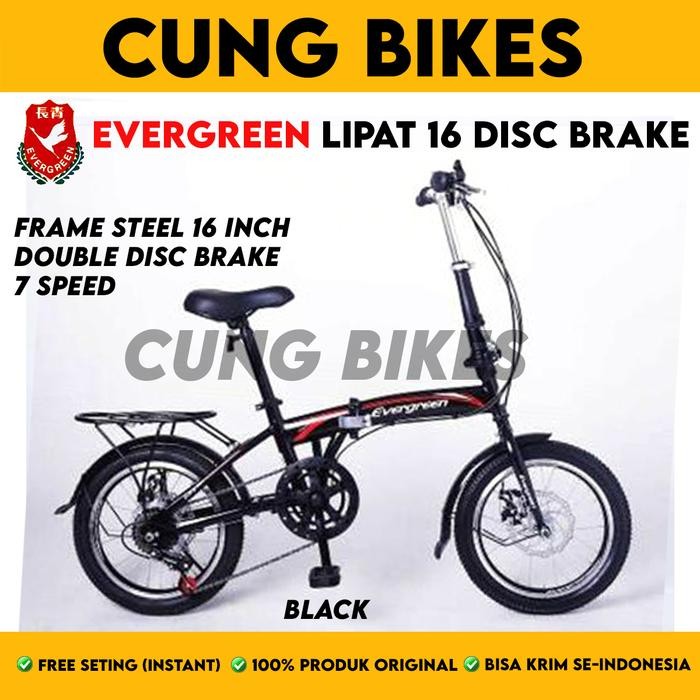 Sepeda Lipat 16 Inch Evergreen 7 Speed Rem Cakram Disc Brake