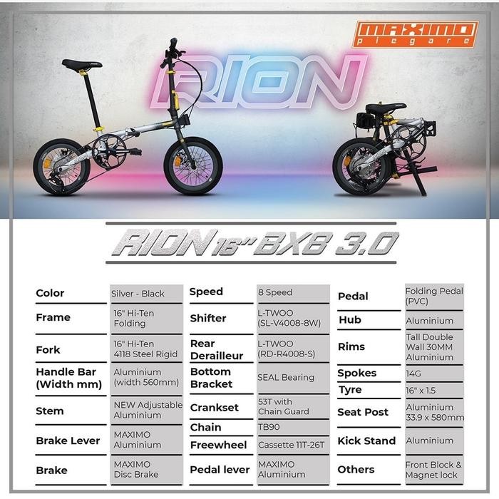 Sepeda Lipat Maximo Piegare 16 Inch Rion Bx8 3.0