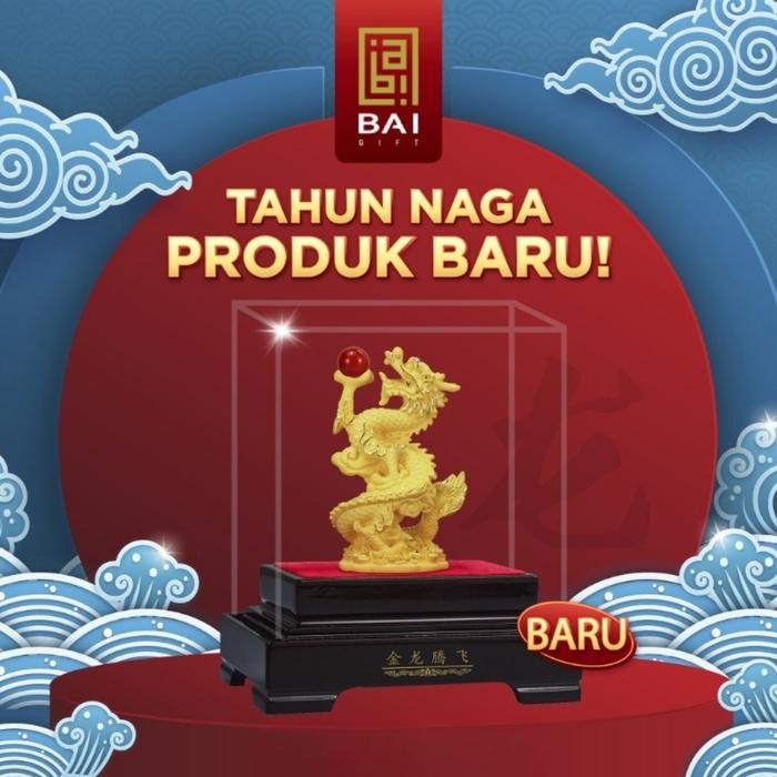 1 Set Hampers Imlek 2024 Hiasan Patung Shio Naga Lapis Emas