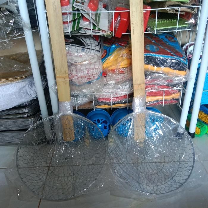Serokan Gagang Bambu / Serokan Kawat Tebal / Saringan Penggorengan / Serokan Serbaguna Murah