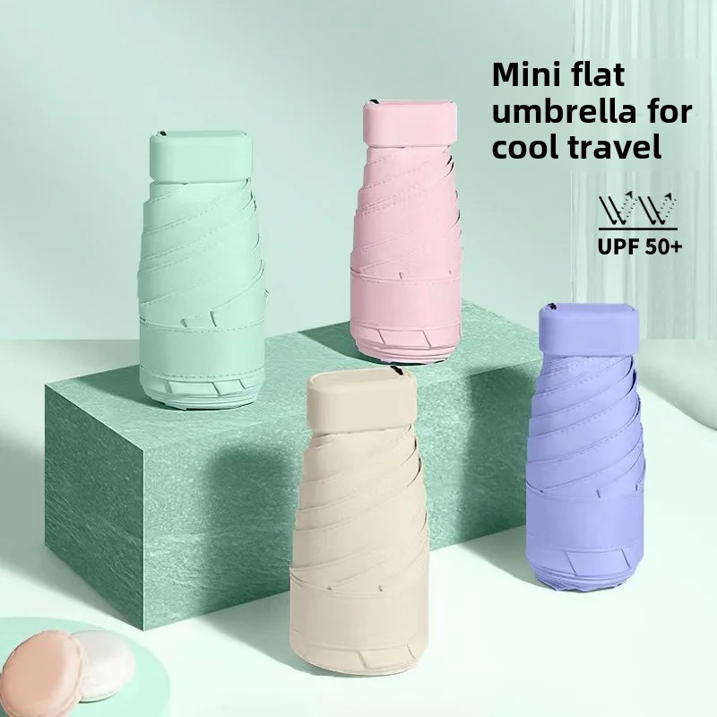 Portable Mini Sunshade Umbrella Card Holder Rain And Sun Dual Purpose Flat Umbrella Five Fold