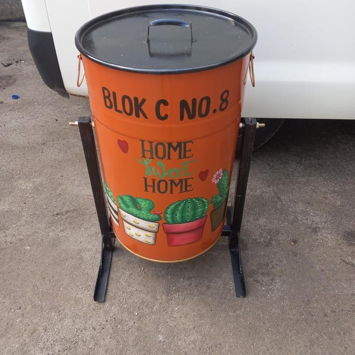 

TERLARIS! drum sampah dan tiang penyangga lukis 60L T60cm D40cm...