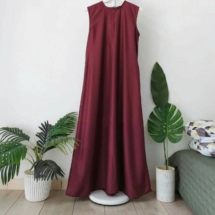 gamis sinlet polos long dress tanpa lengan gamis kutung