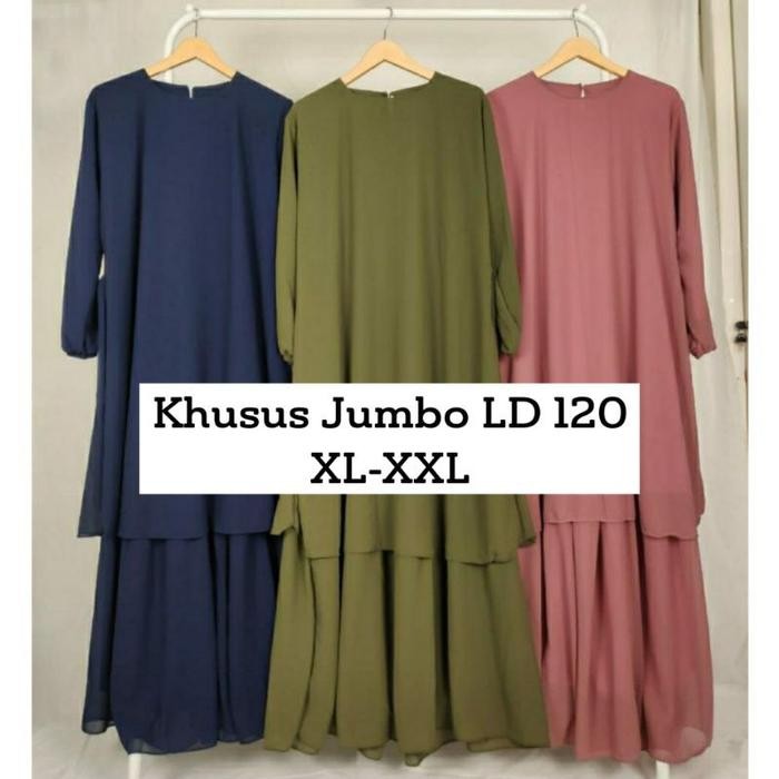 Gamis Malaysia XXL JUMBO LD 120 Gamis Remaja Syari ceruty Babydoll Premium Polos Elegan Mewah