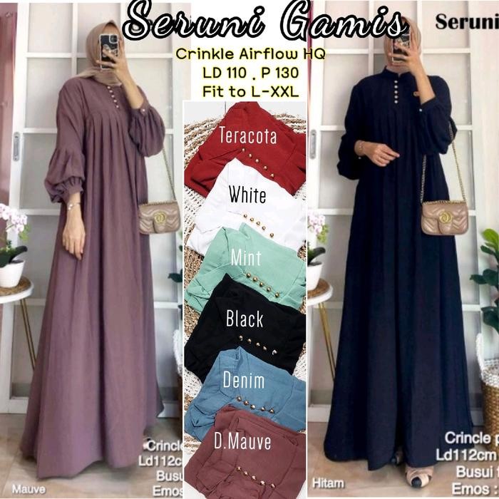 Seruni emos gamis crinkle airflow Polos Muslim Dress Embos