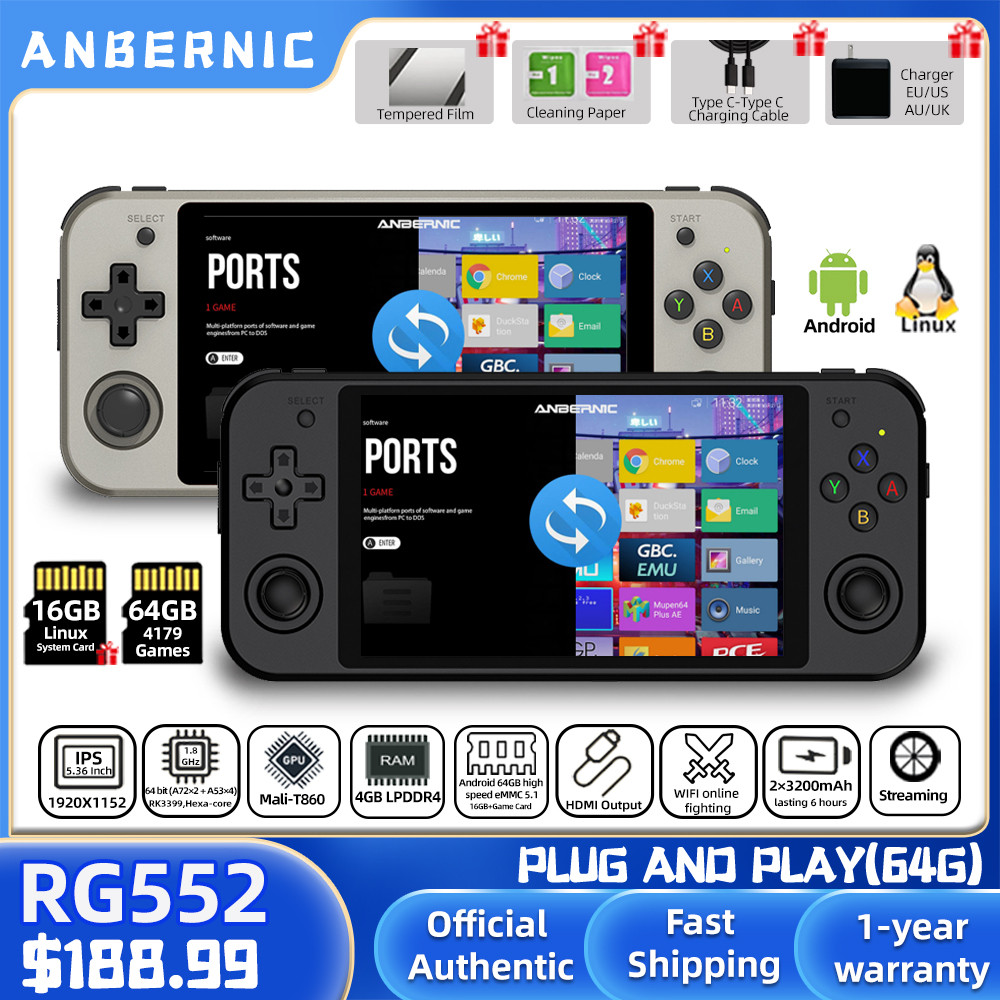 RG552 Anbernic Retro Video Game Console Dual Systems Android Linux