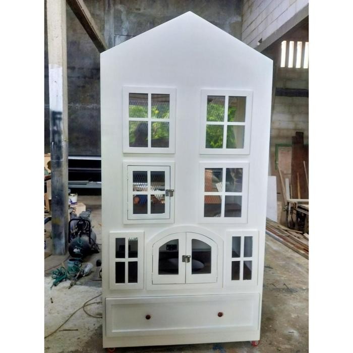 KANDANG KUCING WHITE CAT CASTLE ISTANA CAT HOUSE RUMAH HEWAN CUSTOM BAHAN KAYU PINTU DEPAN BELAKANG