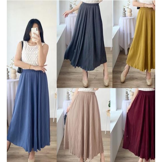 ROK LEIA PLISKET MAYUNG ROK POLOS PANJANG TERBARU LIDI HYGET GROSIR MURAH PGMTA MUSLIMAH KANTOR