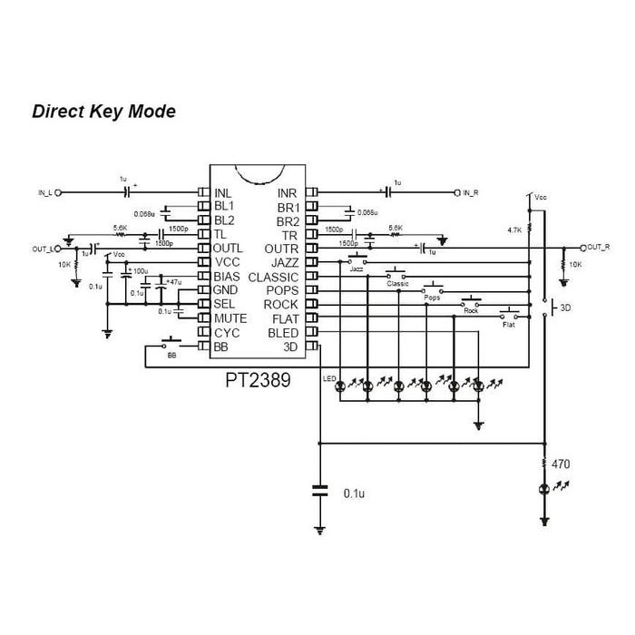 IC PT2389-SN 5 preset Equalizer IC with Bass Booster & 3D Effect SOP-2