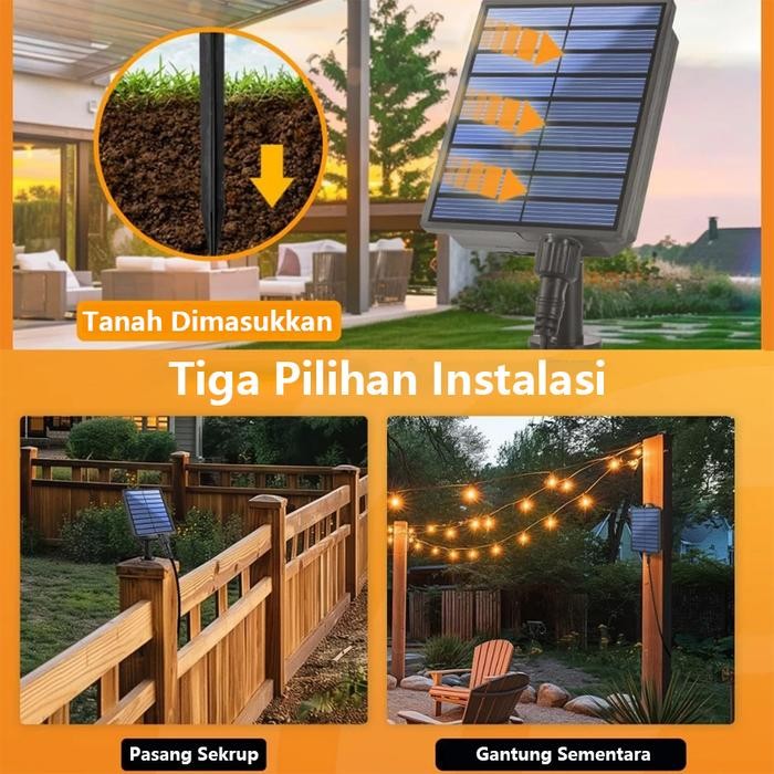 Solar Kuning Lampu 15 Meter Kabel 30 Lampu 1 Set Dapat Diredupkan Lampu Gantung Outdoor Lampu Cafe