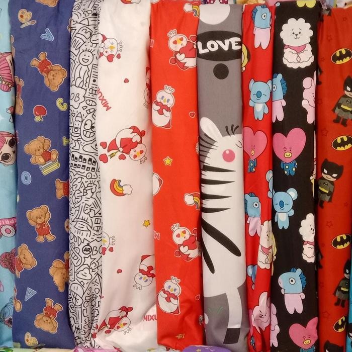 

kain bahan meteran polymicro motif karakter & polos grade A local