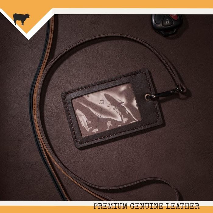 

NAME TAG ID CARD HOLDER KULIT ASLI HANDMADE WARNA DARK BROWN