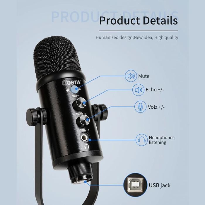 Costa Cm-U100 Usb Combo Microphone Pro Condenser Podcast Gaming Pc,Hp Mikrofon Pasti Diskon