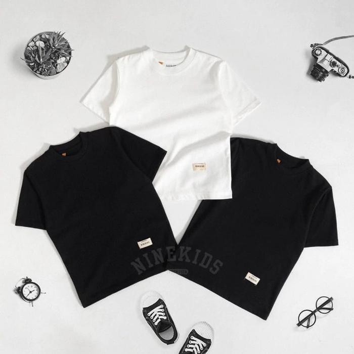 Kaos Polos Ninekids - Kaos Oversize - Kaos Hitam & Putih Polos - Anak Laki-Laki & Perempuan Combed