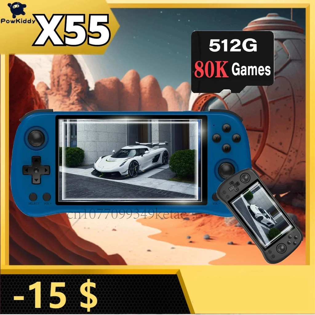 POWKIDDY X55 Handheld Game Console 5.5 INCH IPS Screen RK3566