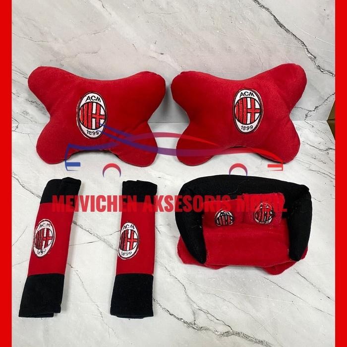 bantal mobil set 3 in 1 ac.milan - headrest car set 3in1 acm kode 132