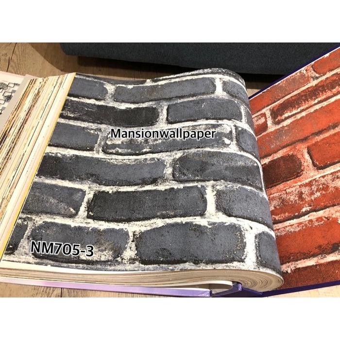 Wallpaper Dinding Batu Bata Vintage Merah - Abu Vinyl Premium