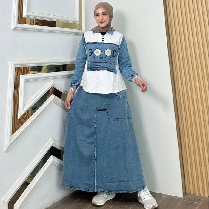 Valencia One Set Jeans Fashion Muslim Wanita Kekinian