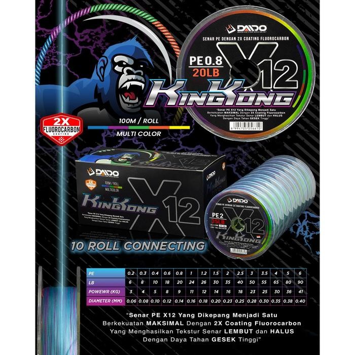 Senar Daido Kingkong X12 Multi Colour Pe 0.2 Sampai Pe 6 100M
