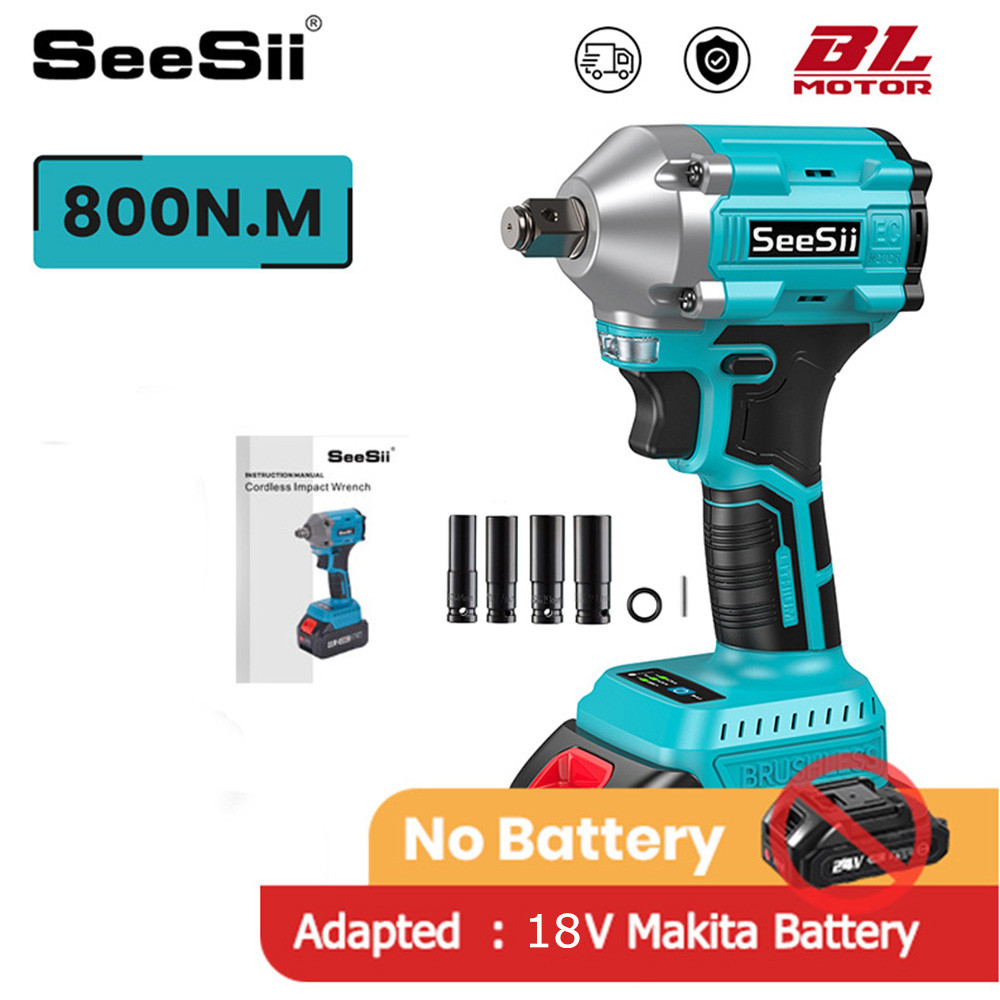 Seesii 800Nm Brushless Impact Wrench Cordless Electric Wrench Car Tires Repair Tools For Makita 18V 