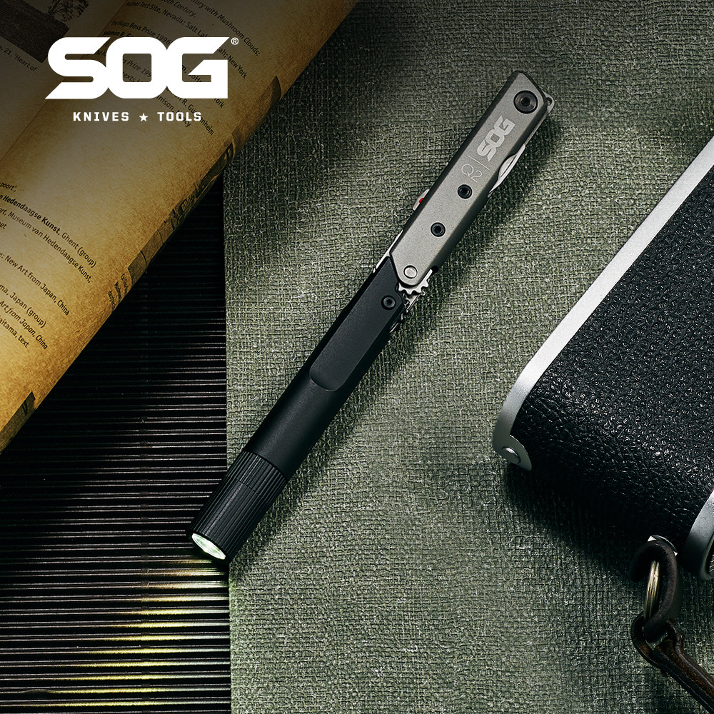 SOG 4 In 1 BATON Q2 Mini Multifunctional Pen With Folding Knife LED Flashlight Multi-Tools Pocket ED