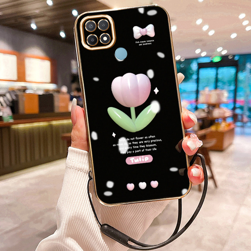 Casing Hp Untuk OPPO A15 A15s A35 Case Casing Tulip Graffiti HP Cesing Silikon Softcase disepuh tali