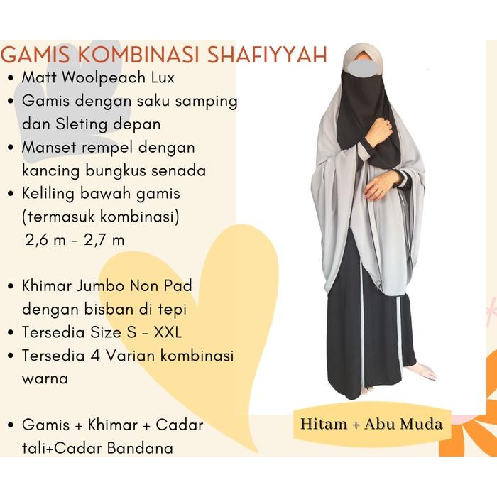 Gamis Syari Set Kombinasi Dewasa/Gamis Syari Set Kombinasi Wolfis Lux